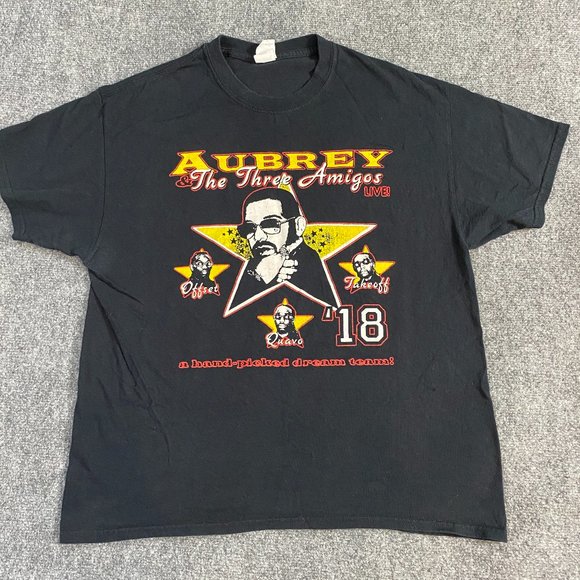 Aubrey Three Amigos Concert 2018 T-shirt L Black Offset Quavo Takeoff - Picture 1 of 6